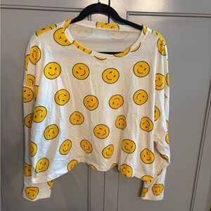 Altar'd State White Yellow Smiley Face Long Sleeve Top